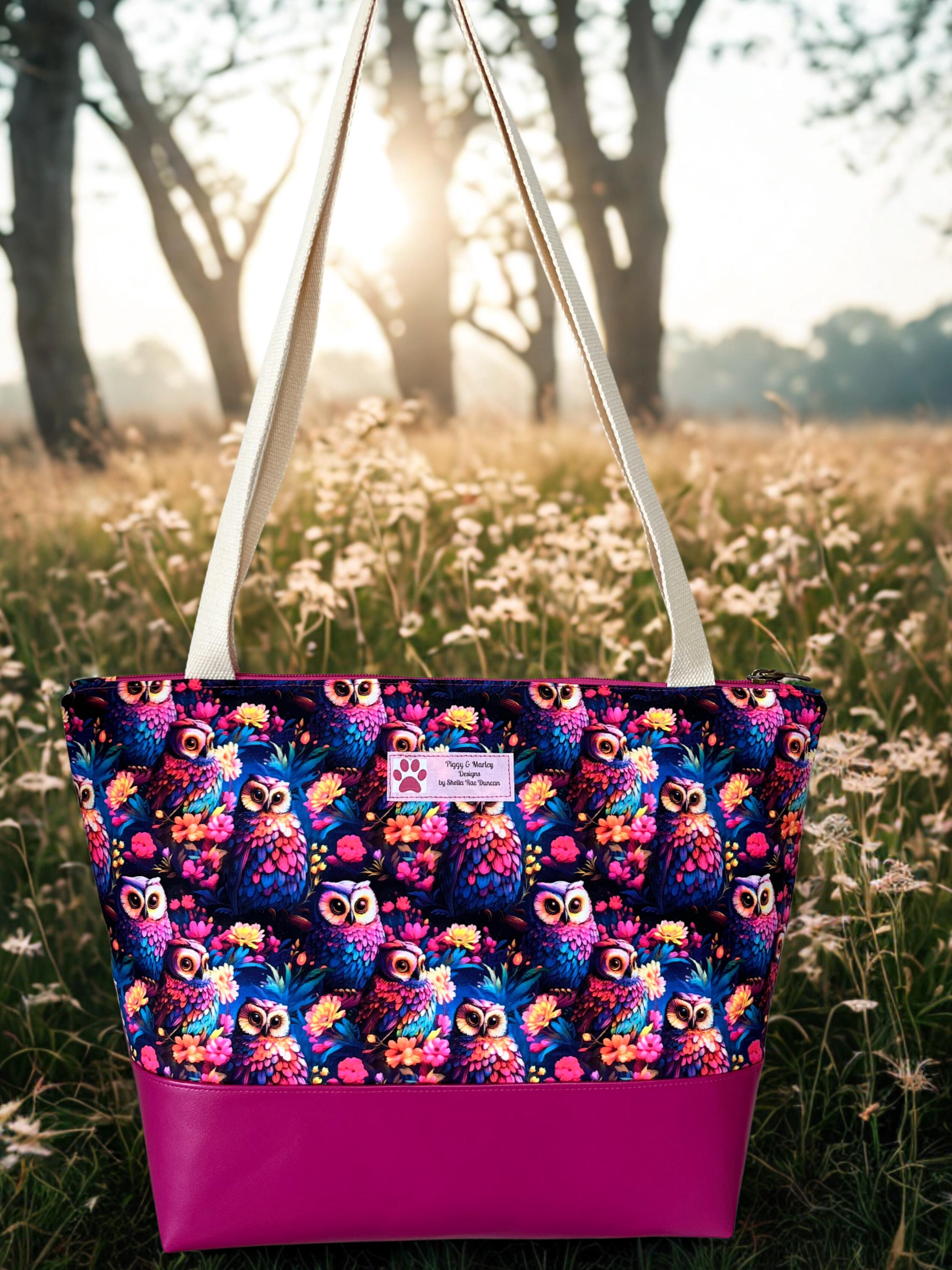 Owl Tote Bag: Faux Leather Bottom, Water-Resistant Lining#2