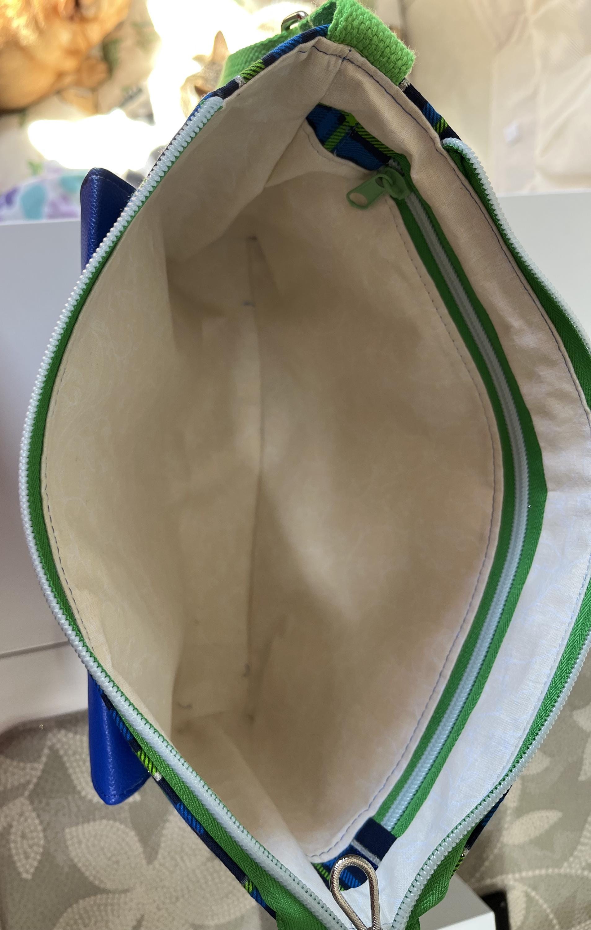 Blue & Neon Green Crossbody Bag: Silver Stripe Accent