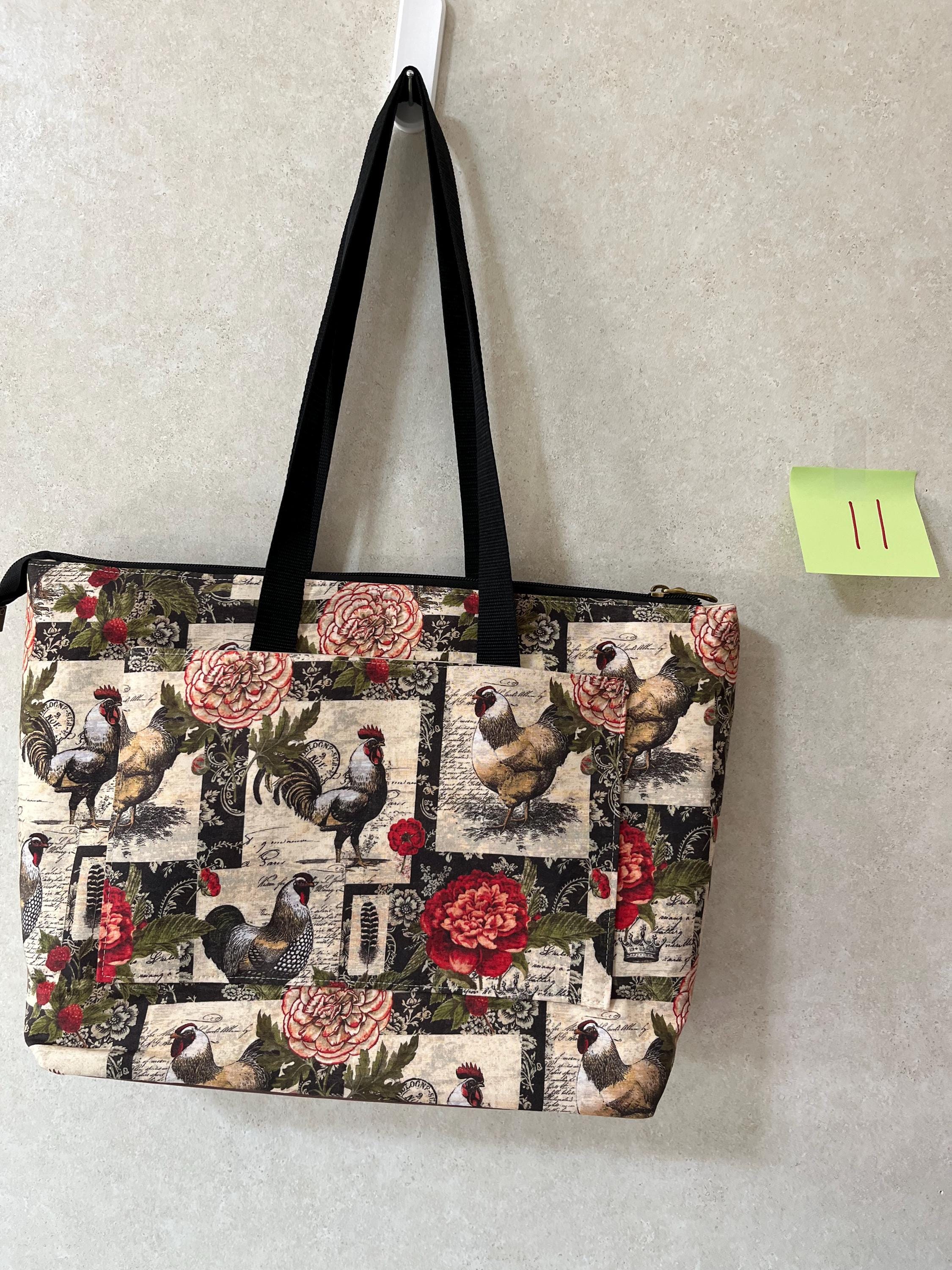 Farm Life Chicken Tote Bag: Zipper Pocket, Magnetic Snap