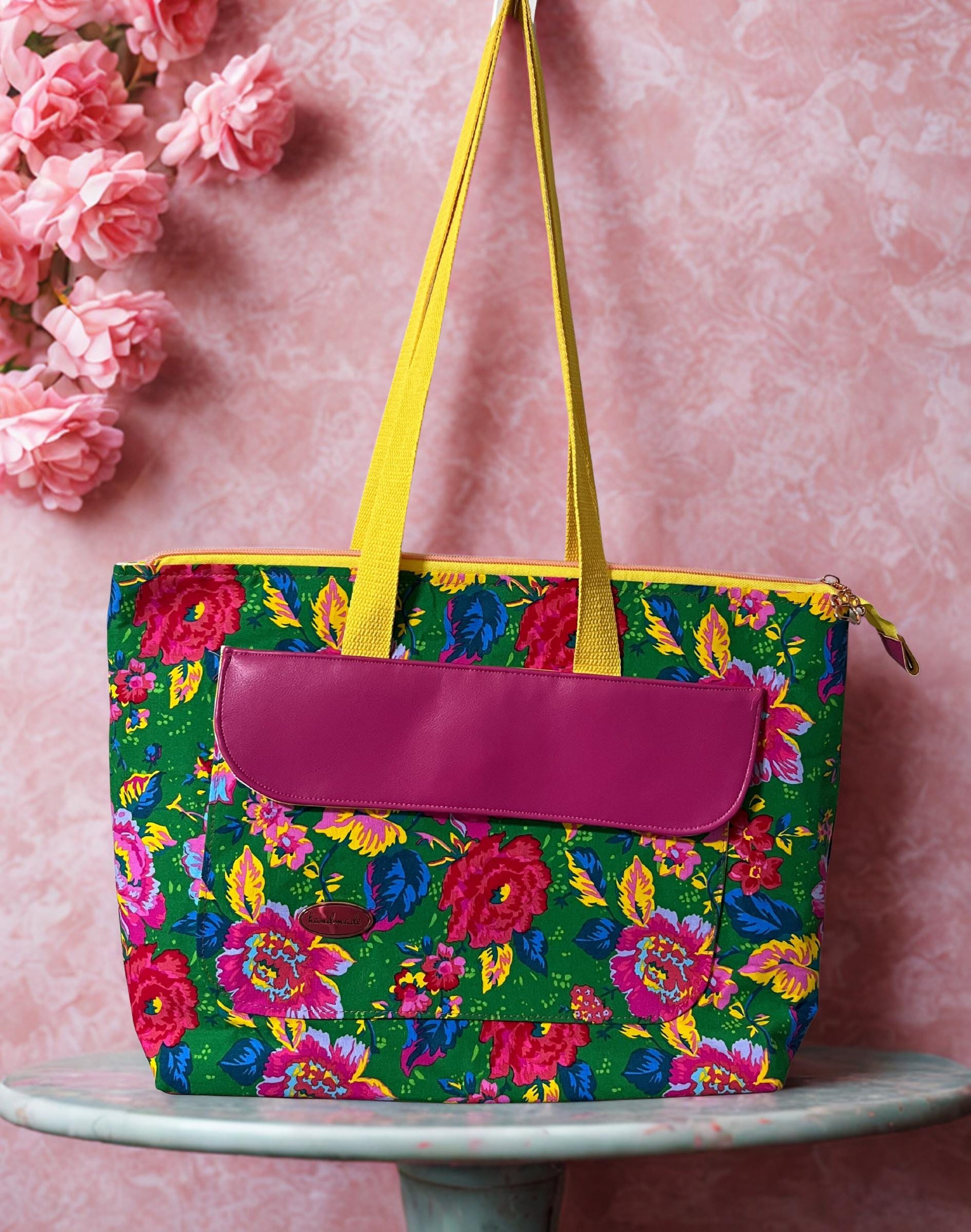 Floral Tote Bag: Large Capacity with Faux Leather Flap
