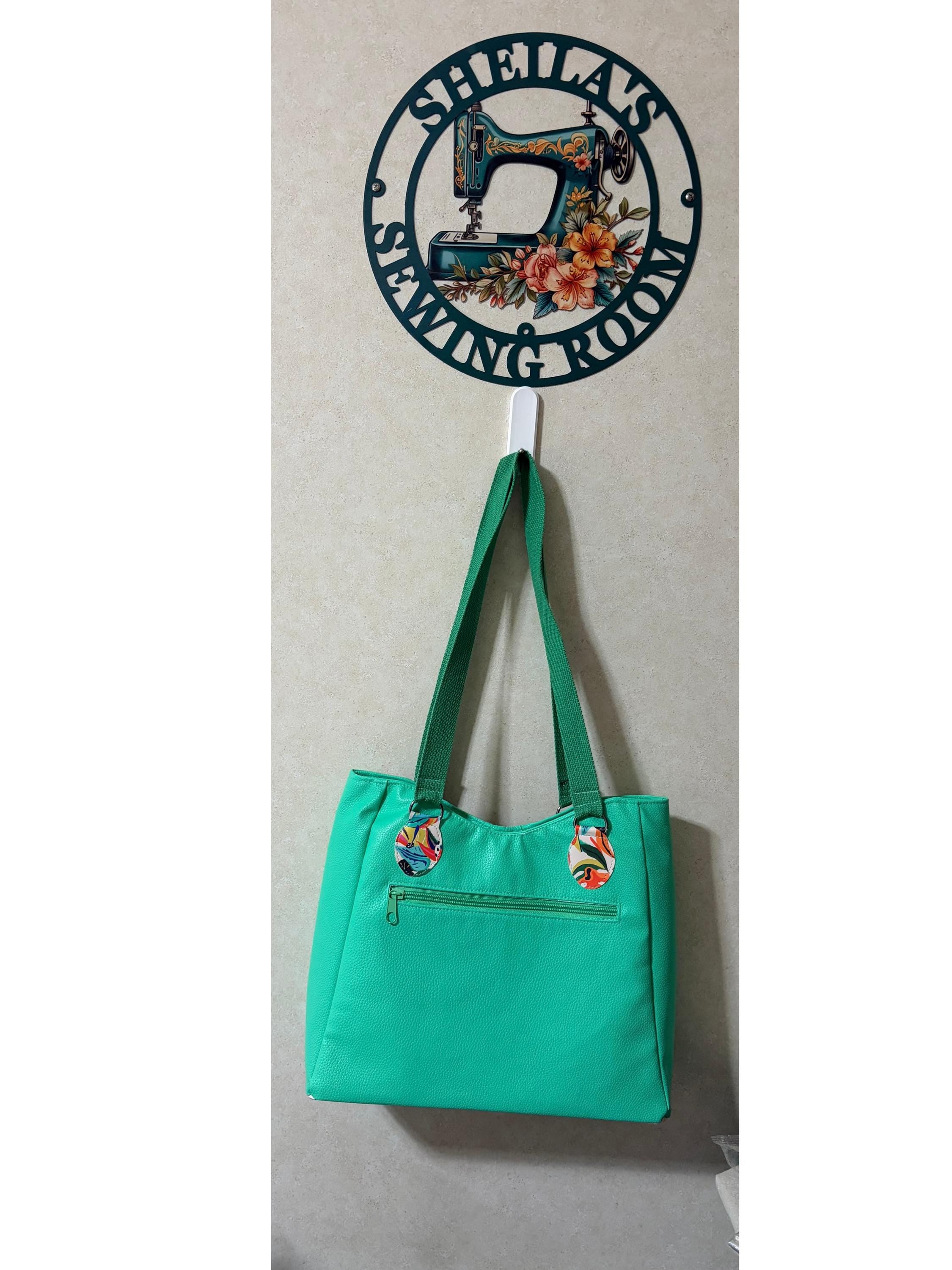 Faux Leather Tote Bag: Teal Green, Floral Accents