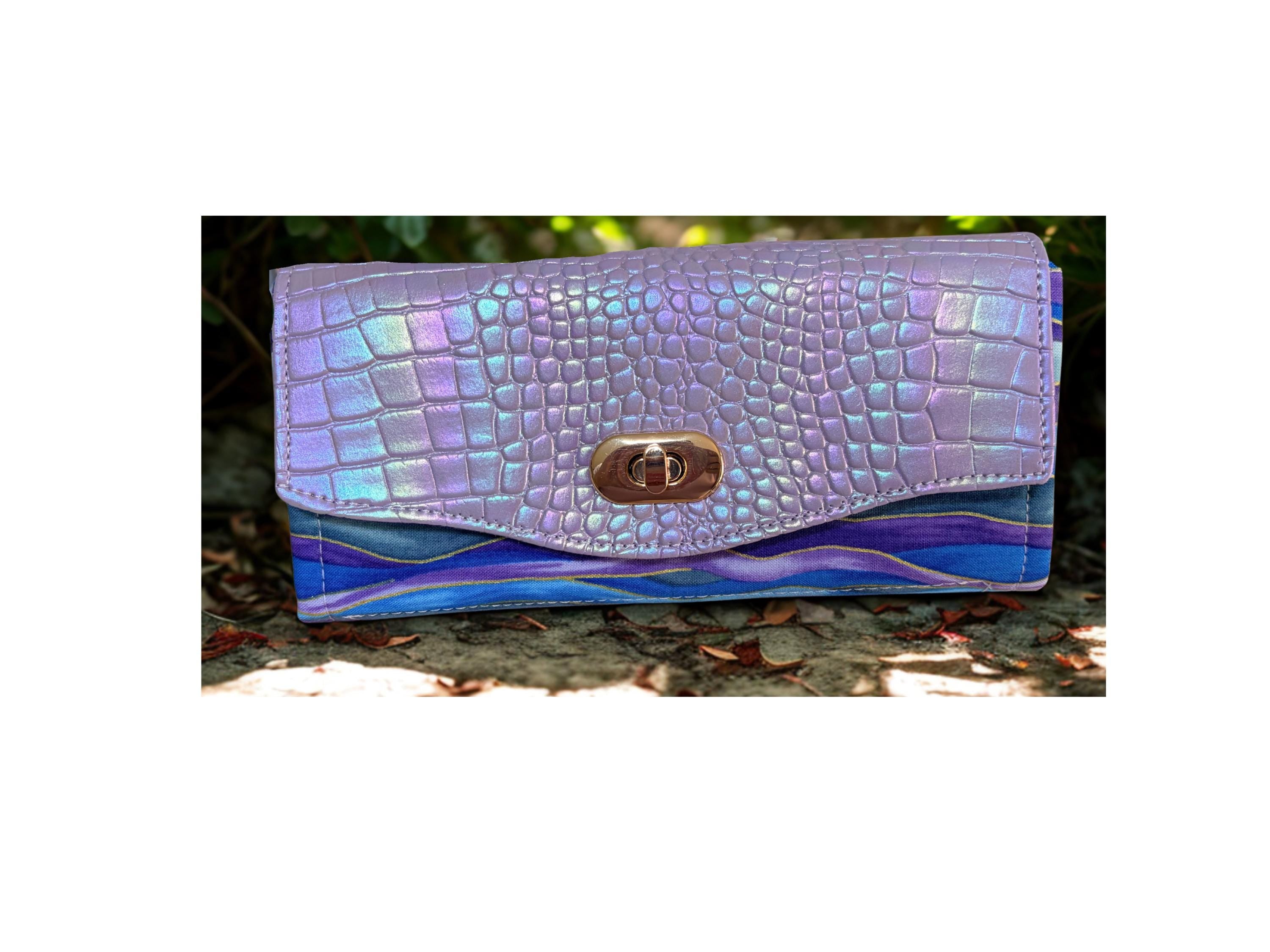 Iridescent Croc Embossed Wallet: 12 Card Slots, Zippered Coin Pocket